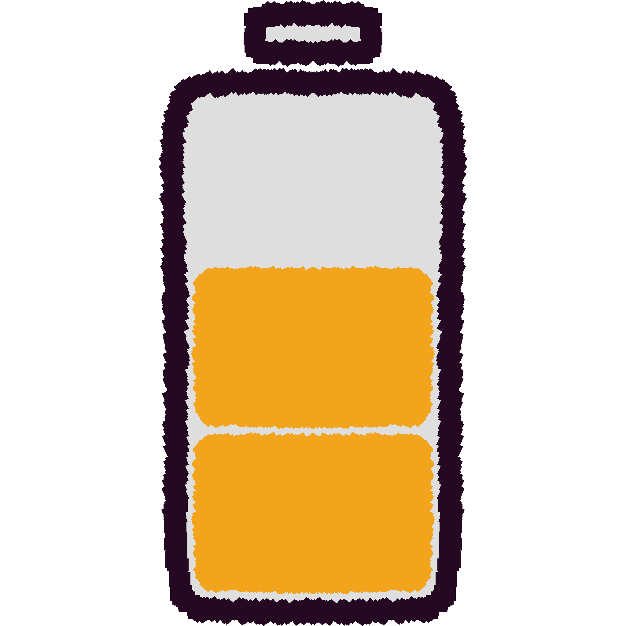 A drawing of a mostly transparent battery with 2 orange bars in it.